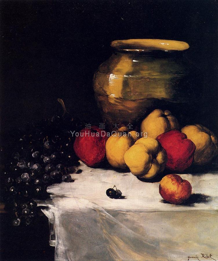 A Still Life With Apples And Grapes - 杰曼·西奥多尔·克勒门特·立波特